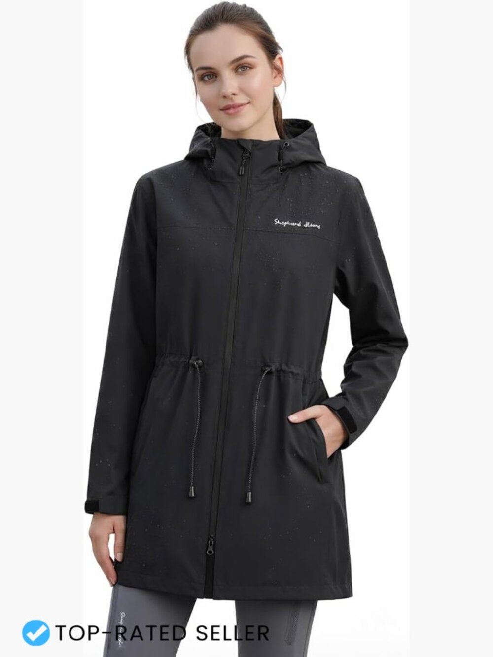 Long Waterproof Raincoat with Adjustable Hood Trench Coat Relaxed Fit
